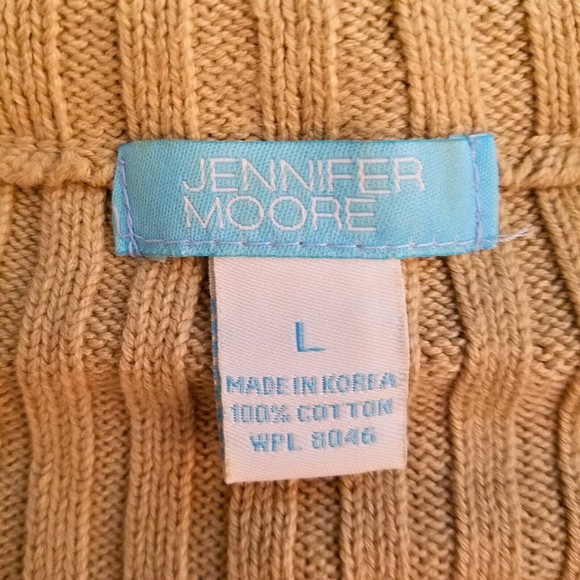 Jennifer Moore Beige Full Zip Stretch Ribbed Cotton Sweater Size L - Picture 3 of 3